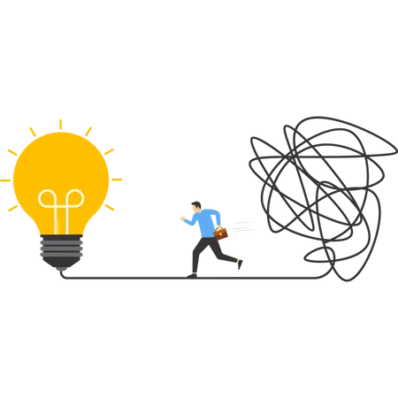 The Concept Of Finding A Solution The Thought Process Of Solving A Problem Finding An Easier Way To Understand The Problem The Entrepreneur Goes From The Chaos Line To The Simple Light Bulb Idea Illustration