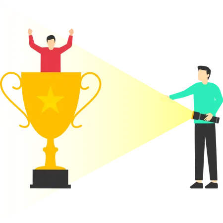The Boss Uses The Flashlight To Find The Trophy Of Success Employees Find Career Success Help And Guidance To Find Potential And Achieve Achievement Concept Illustration