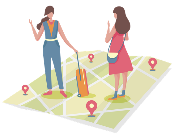 Finding location with help of local lady Illustration