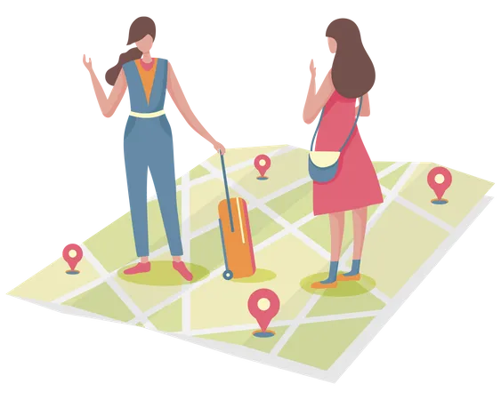 Finding location with help of local lady  Illustration