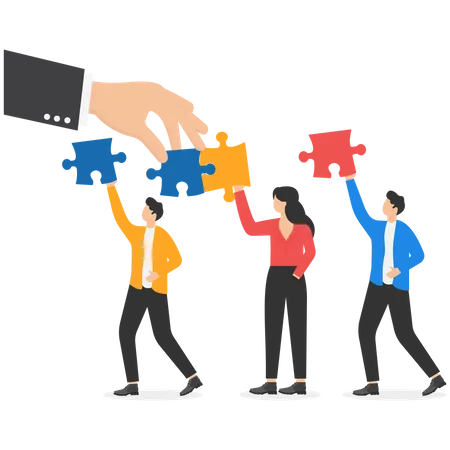 Finding New Employees Who Can Fit Well With The Team Matching Candidates With Qualification Of Job Vacancy Company Recruitment Concept HR Hand Finds The Best Job Candidate With Completed Jigsaw Pieces Match Illustration