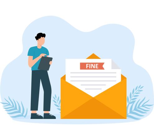 Fine by mail and Punishment document in envelope  Illustration