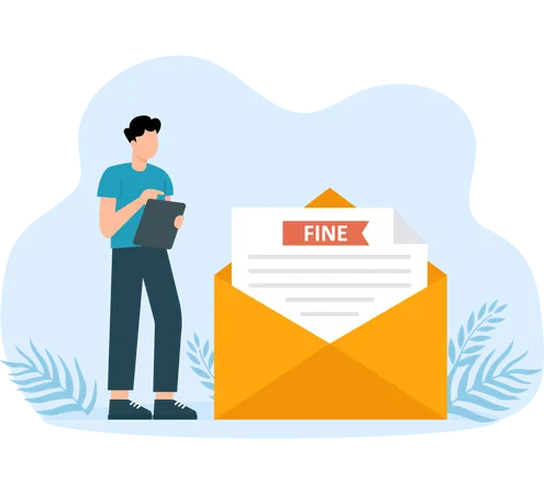 Fine by mail and Punishment document in envelope  Illustration