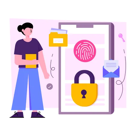 Unique Design Illustration Of Mobile Fingerprint Access イラスト