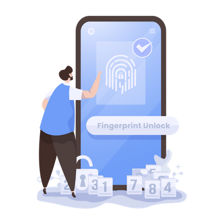Fingerprint access to unlock screen Illustration