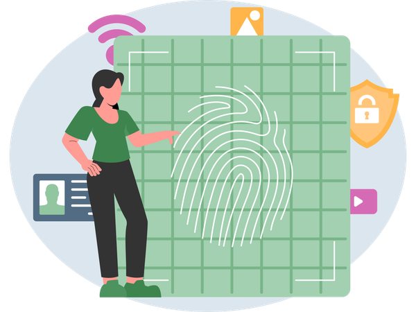 Fingerprint Security ensured by businesswoman  Illustration