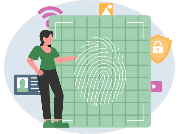 Fingerprint Security ensured by businesswoman  Illustration