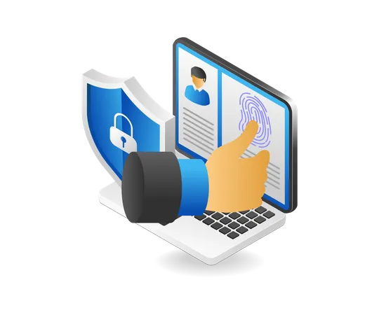 Fingerprint security on computer  Illustration