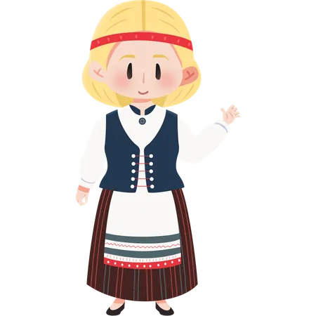 フィンランドのカレリアの衣装を着た女の子  イラスト