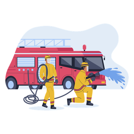 Fire extinguishing with car fire extinguisher  Illustration