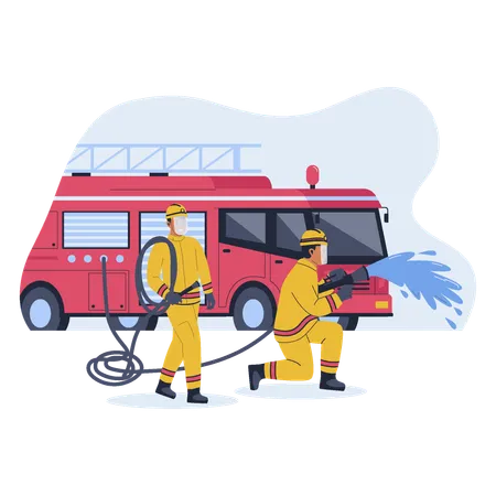 Fire Extinguishing With A Car Fire Extinguisher Illustration