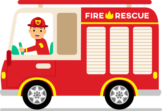 Fire fighter driving fire rescue truck  Illustration