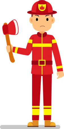 Fire fighter holding axe in hand Illustration