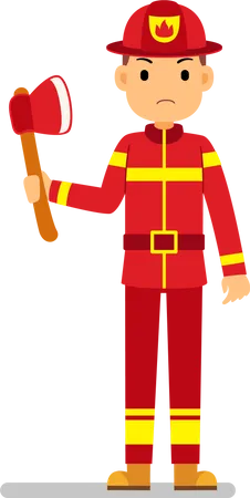 Fire fighter holding axe in hand  Illustration