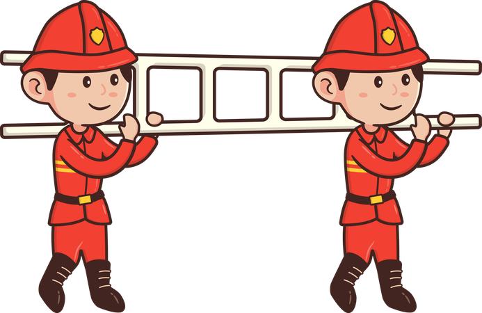 Fire fighter holding fire ladder  Illustration