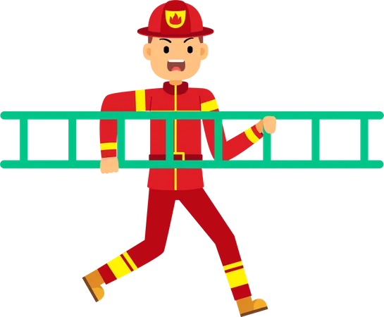 Fire fighter running holding ladder Illustration