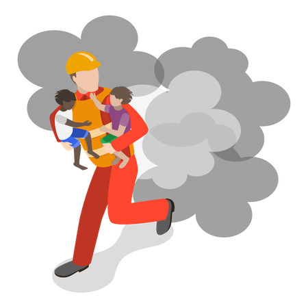 Fire fighter saving kids  Illustration