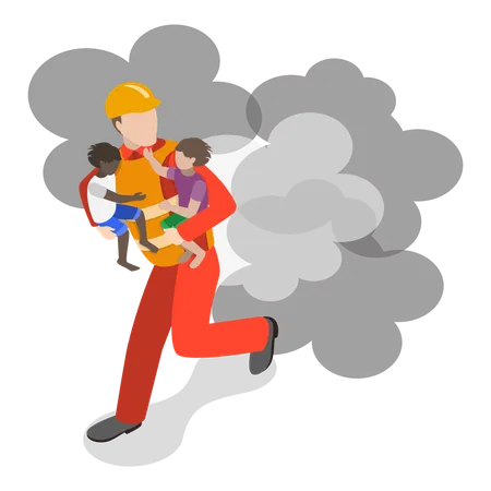 Fire fighter saving kids  Illustration