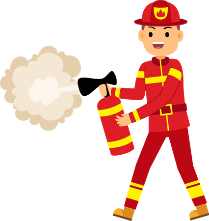 Fire fighter using fire extinguisher  Illustration