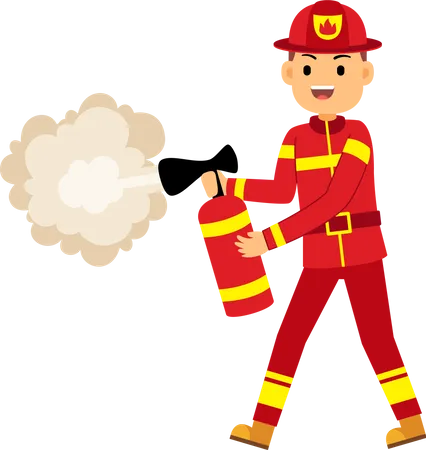 Fire fighter using fire extinguisher Illustration