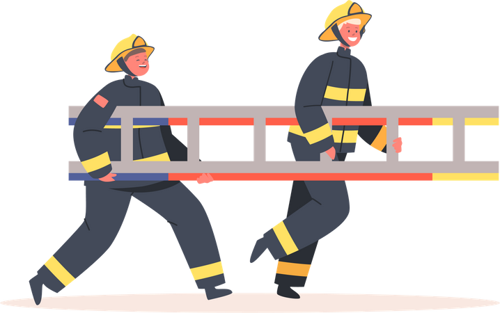 Fire Fighters with ladders  일러스트레이션