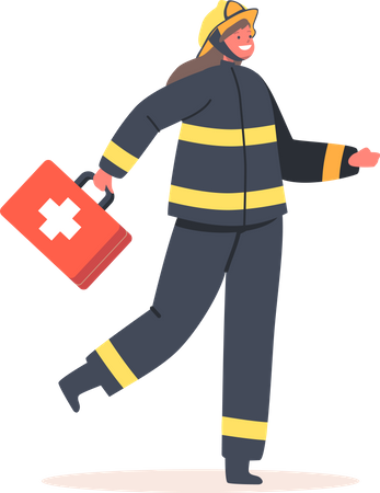 Fire Girl Holding First Aid Kit  Illustration