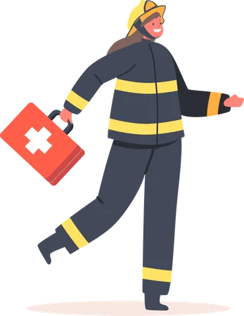 Fire Girl Holding First Aid Kit  Illustration