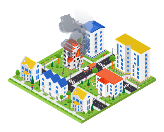 Fire in Building  Illustration