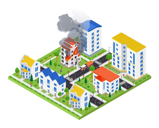 Fire in Building Illustration