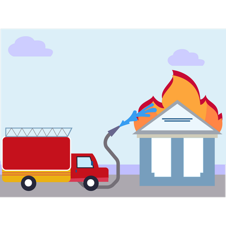 Fire is being extinguished with a water pipe  Illustration