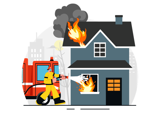 Fire man working to save people lives  Illustration