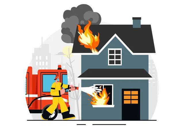 Fire man working to save people lives  Illustration