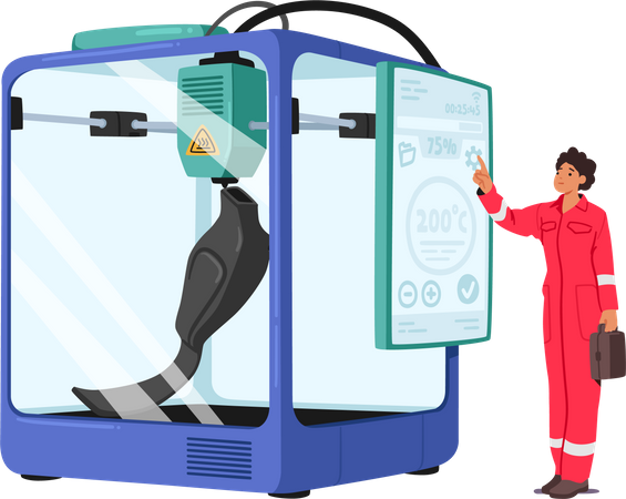 Fire Safety Worker Control Prosthesis In Glass Chamber Undergoes High Temperature Test To Check The Durability  Illustration