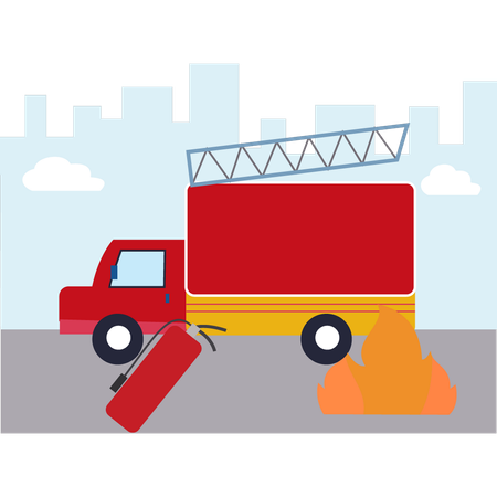 Fire truck is on the road  Illustration