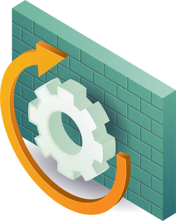 Fire wall gear rotation symbol of technology security  Illustration