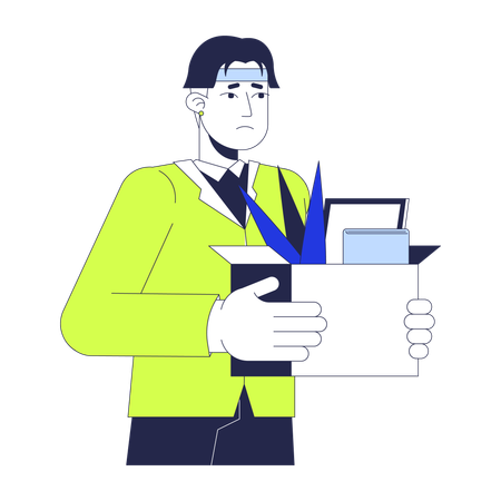 Fired asian man leaving workplace  Illustration
