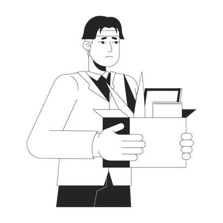 Fired asian man leaving workplace  Illustration