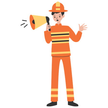 Firefighter announcing emergency call  Illustration