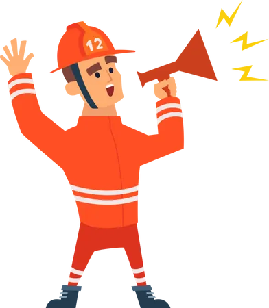 Firefighter announcing in megaphone Illustration
