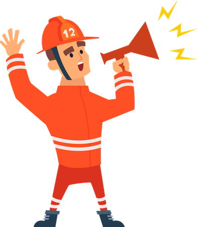 Firefighter announcing in megaphone  Illustration