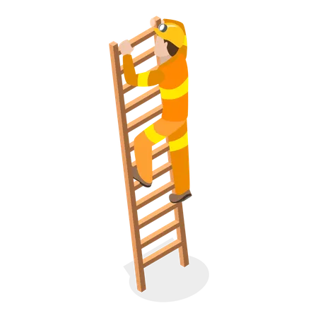 Firefighter climbing ladder for emergency rescue  일러스트레이션