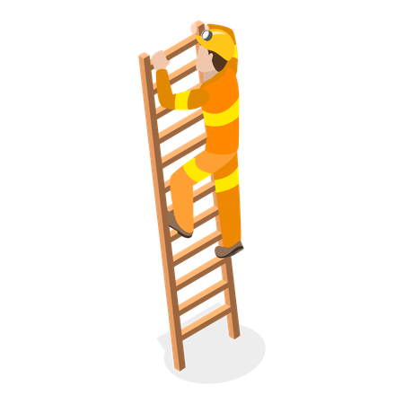 Firefighter climbing ladder for emergency rescue  Illustration