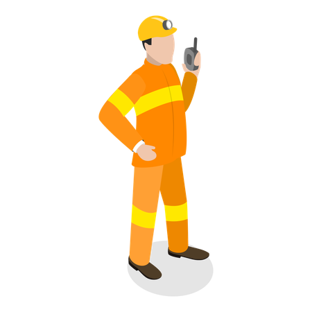 Firefighter communicating using phone  Illustration