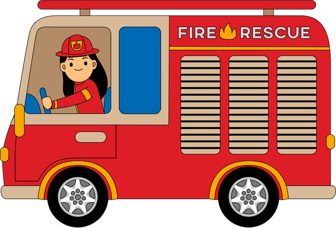 Firefighter driving fire brigade  Illustration