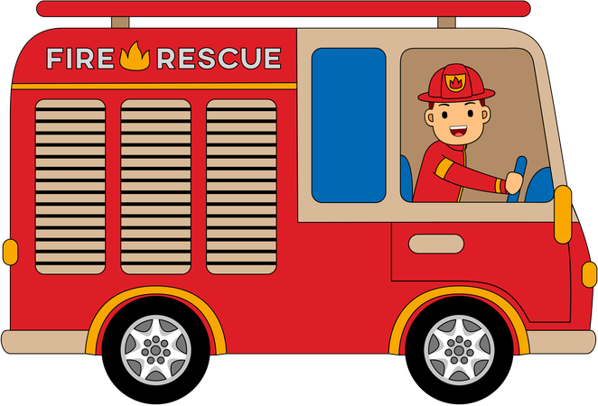 Firefighter driving firebrigade  Illustration