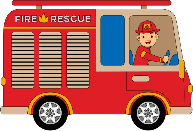 Firefighter driving firebrigade  Illustration