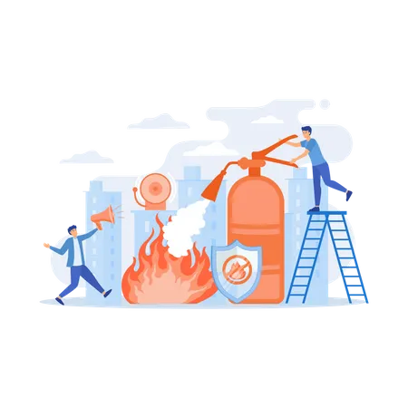 Firefighter extinguishing flame  Illustration