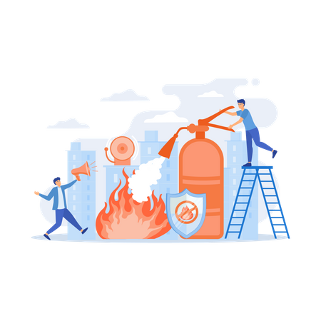 Firefighter extinguishing flame  Illustration