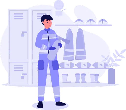 Firefighter Fixing Oxygen Cylinder  Illustration