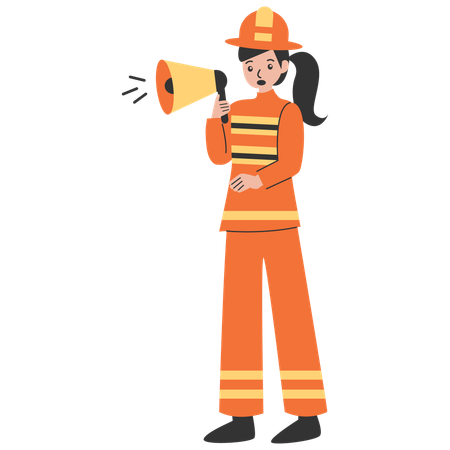 Firefighter Girl announcing in megaphone  Illustration